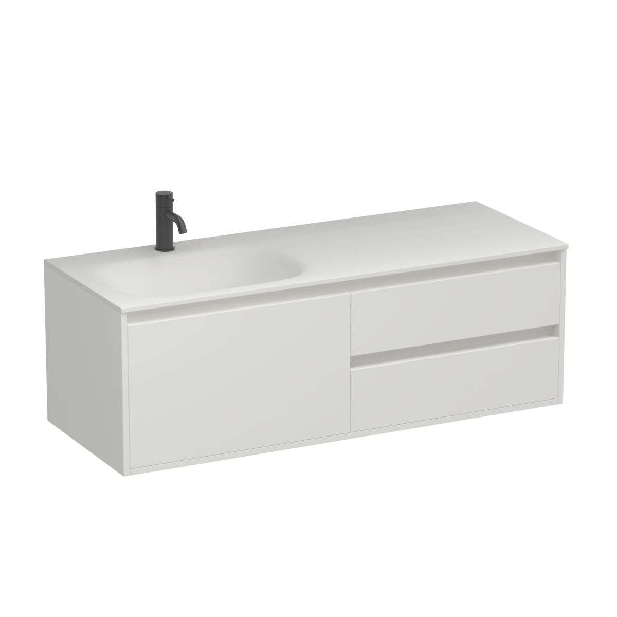 Prava Spio 1200 3 Drawer Wall Vanity Left Basin Tusk