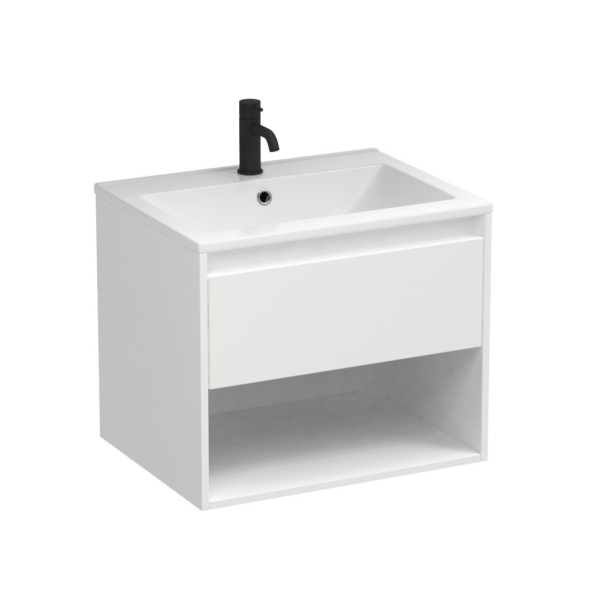Prava 600 Open Shelf 1 Drawer Wall Vanity Black/Tusk
