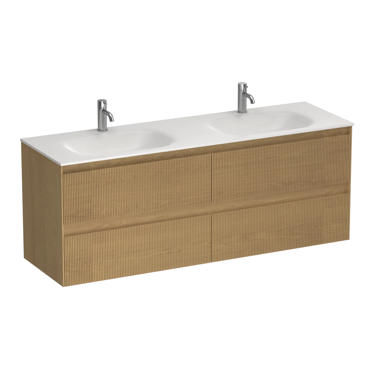 Strata Spio 1500 4 Drawer Wall Vanity Double Basin Birch