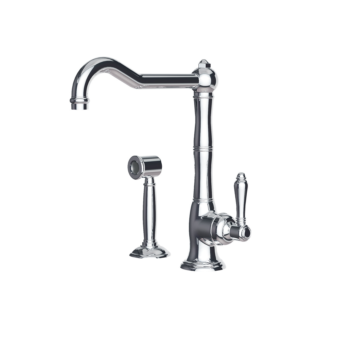 Regal 1 Hole Kitchen Mixer With Rinse Spray Brushed Nickel / Black Porcelain Lever