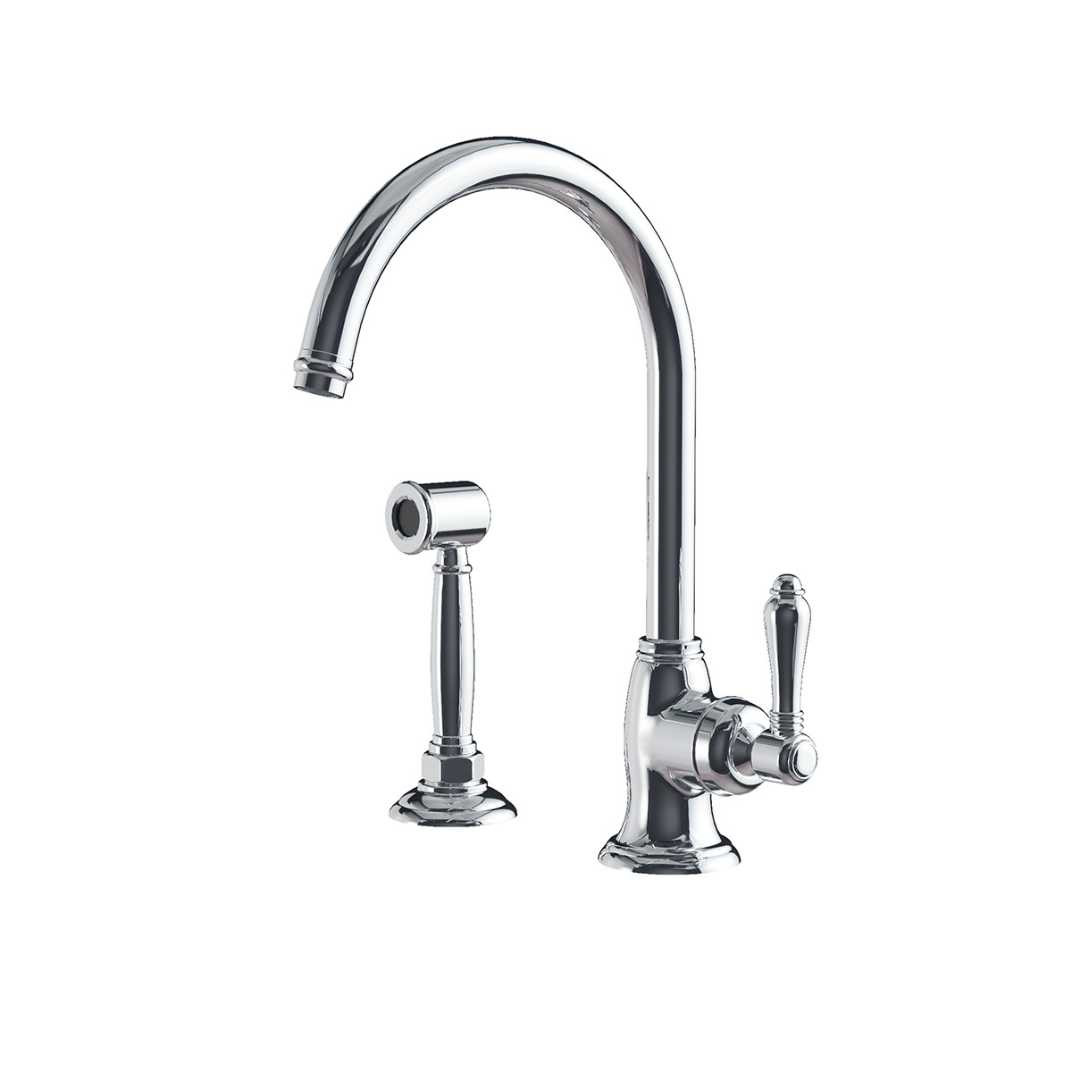 Regal Classic 1 Hole Kitchen Mixer With Rinse Spray Chrome / Black Porcelain Lever