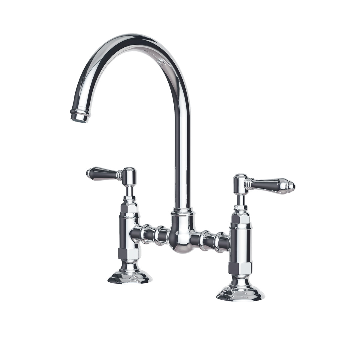Regal Classic Bridge Kitchen Mixer Brushed Nickel / Black Porcelain Lever