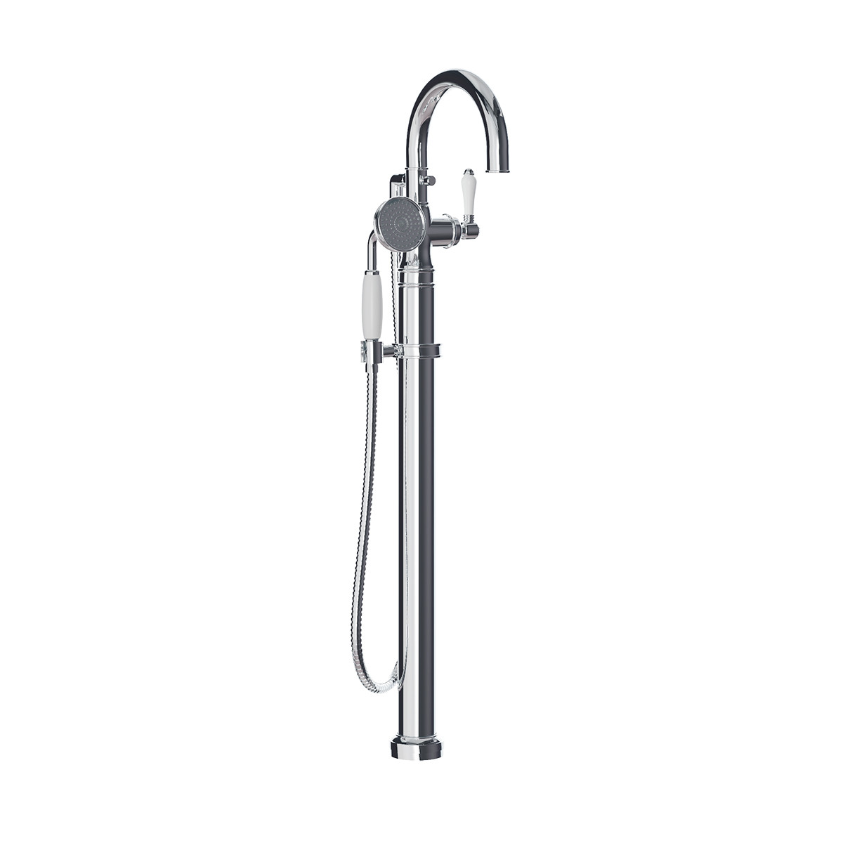 Regal Floor Mount Bath Filler With Handshower Chrome White Lever