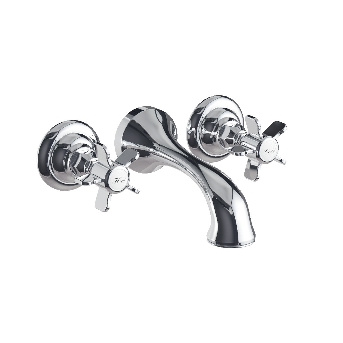 Regal Wall Mount Bath Mixer Brushed Nickel / Black Porcelain Lever