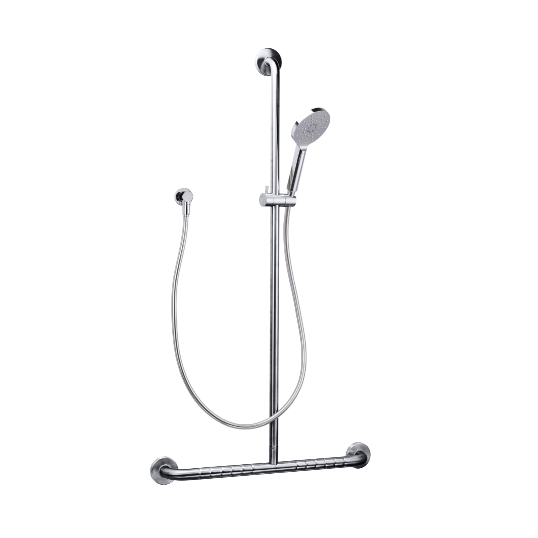 Plumbline Stainless Steel Grab Rail With Slide Shower Brushed Brass PVD