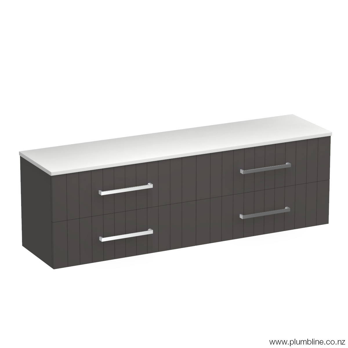 Linea Opaco 1800 4 Drawer Wall Vanity Right Basin Matt White / Lana Grey