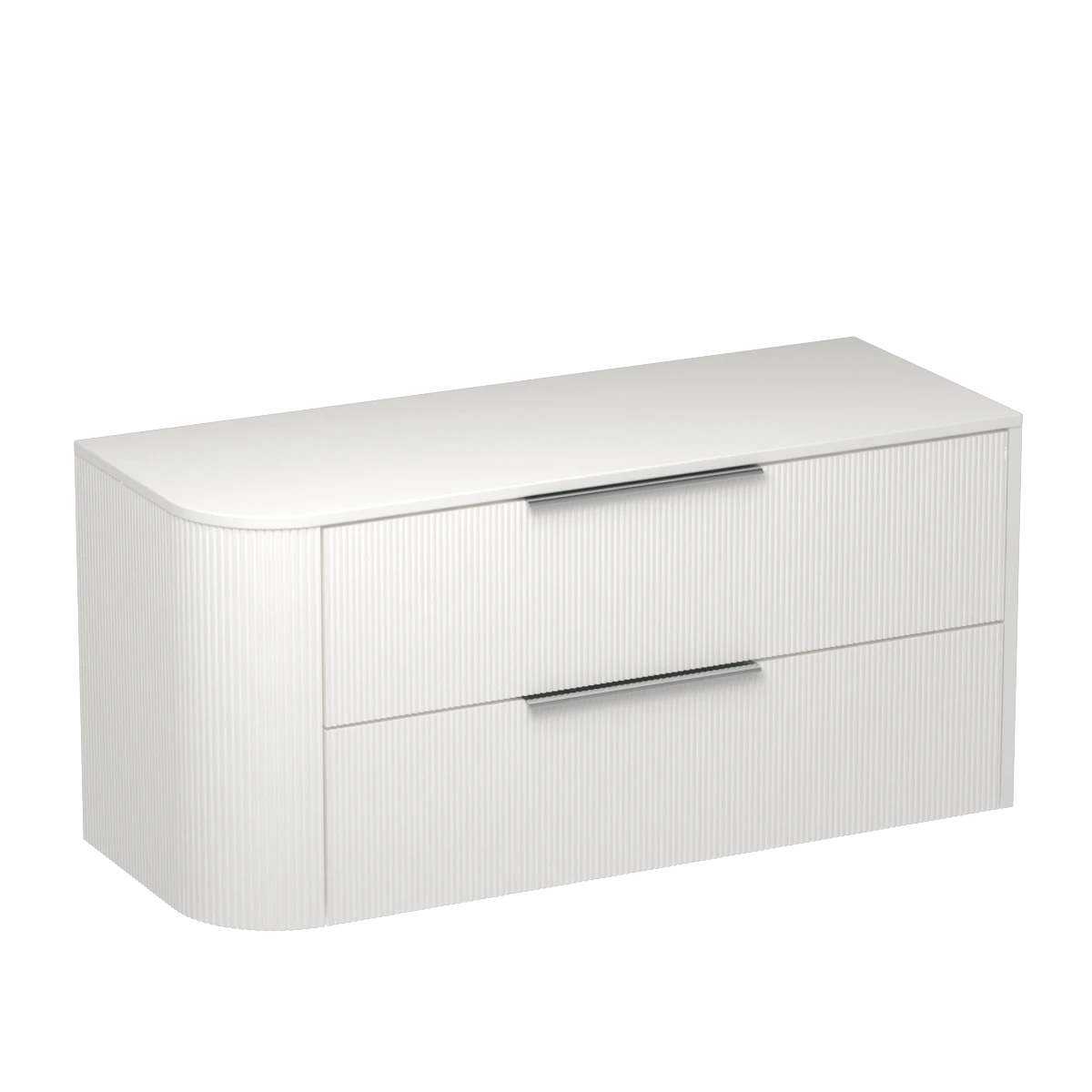 Ava Curve Opaco 1200 Right Corner 2 Drawer Vanity Centre Basin Concrete Grey / Tahoe Walnut