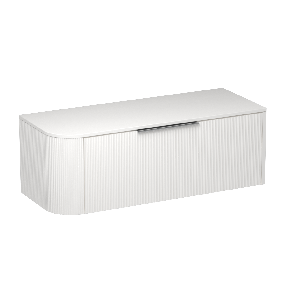 Ava Curve Opaco 1200 Right Corner 1 Drawer Vanity Centre Basin White Carrara / Tahoe Walnut