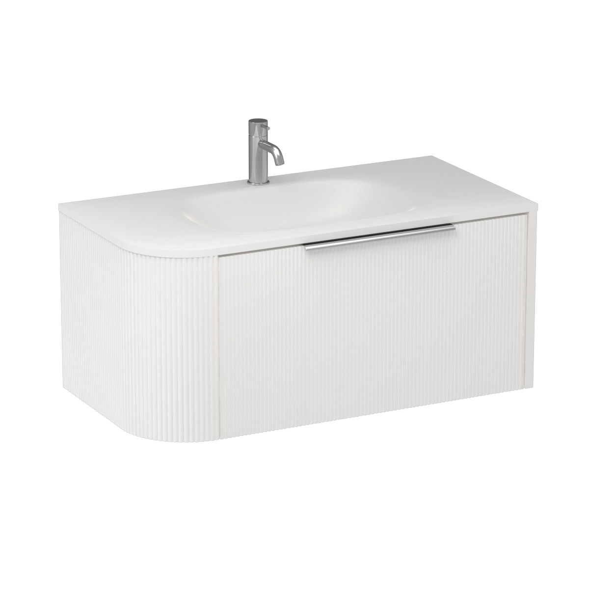 Ava Curve Spio 900 Right Corner 1 Drawer Vanity Tahoe Walnut