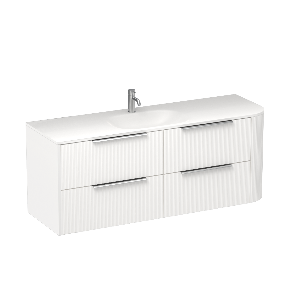 Ava Curve Spio 1500 Left Corner 4 Drawer Vanity Centre Basin Tahoe Walnut