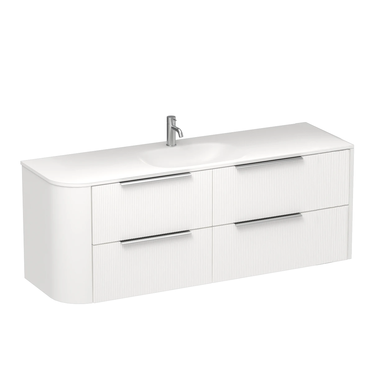 Ava Curve Spio 1500 Right Corner 4 Drawer Vanity Centre Basin Tahoe Walnut