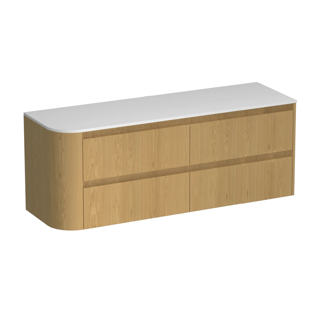 Stanza Curve Opaco 1500 Right Corner 4 Drawer Vanity Right Basin White Carrara / Natural Oak