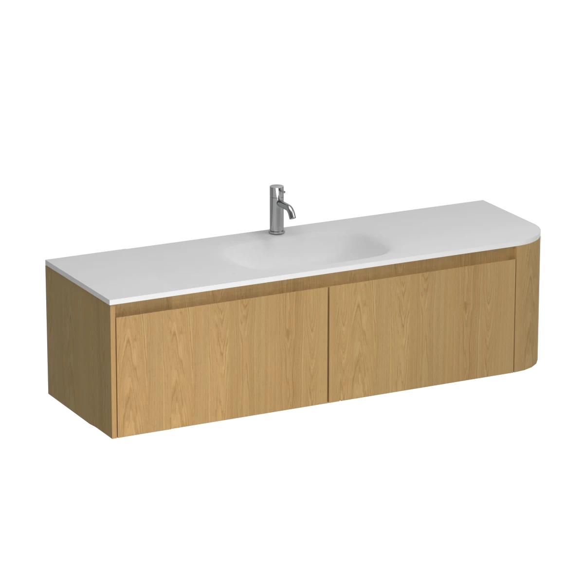 Stanza Curve Spio 1500 Left Corner 2 Drawer Vanity Natural Oak