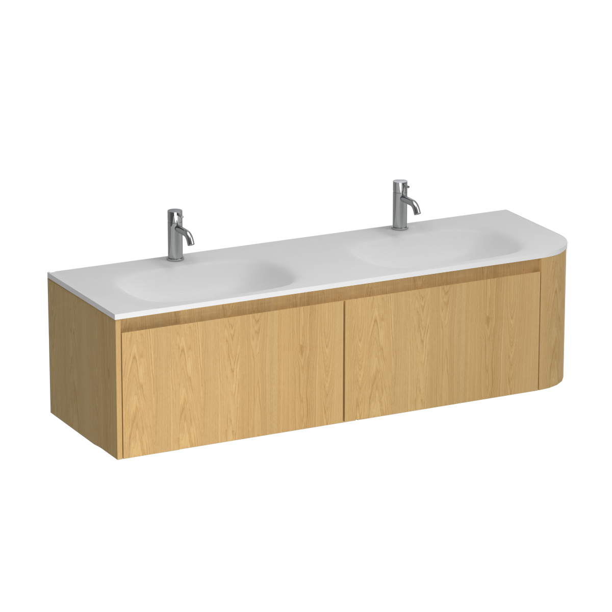 Stanza Curve Spio 1500 Left Corner 2 Drawer Vanity Double Basin Walnut