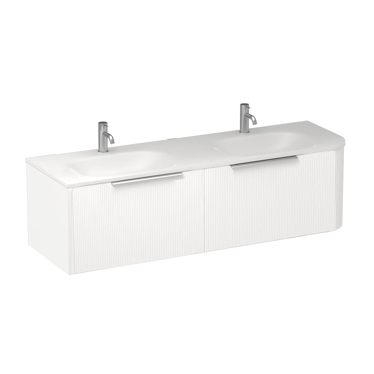 Ava Curve Spio 1500 Left Corner 2 Drawer Vanity Double Basin Fjord