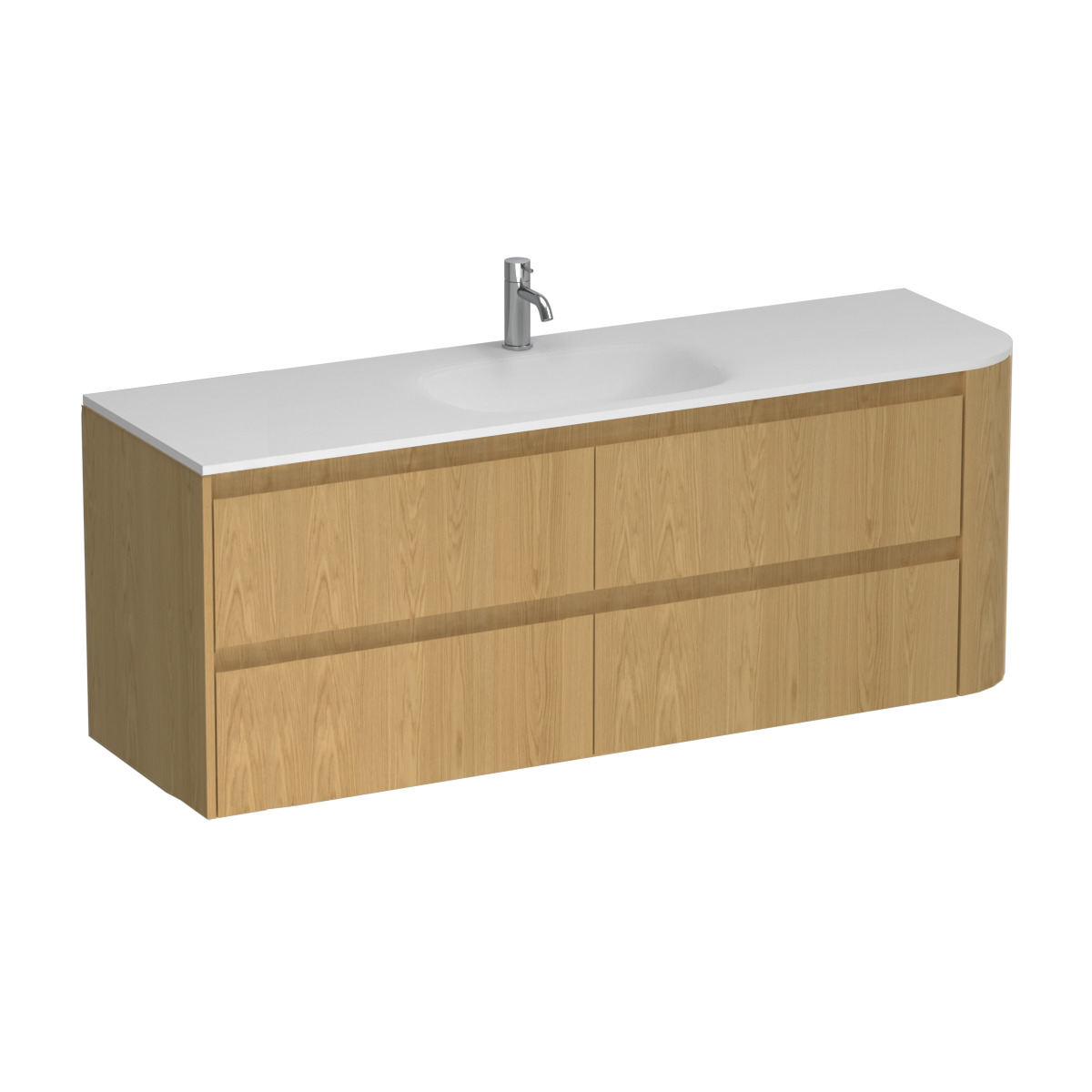 Stanza Curve Spio 1500 Left Corner 4 Drawer Vanity Natural Oak