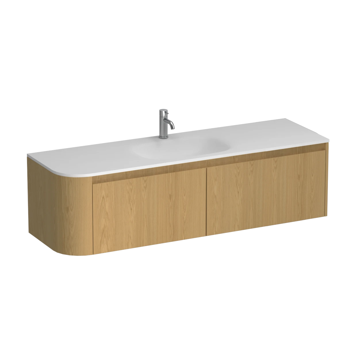 Stanza Curve Spio 1500 Right Corner 2 Drawer Vanity Natural Oak