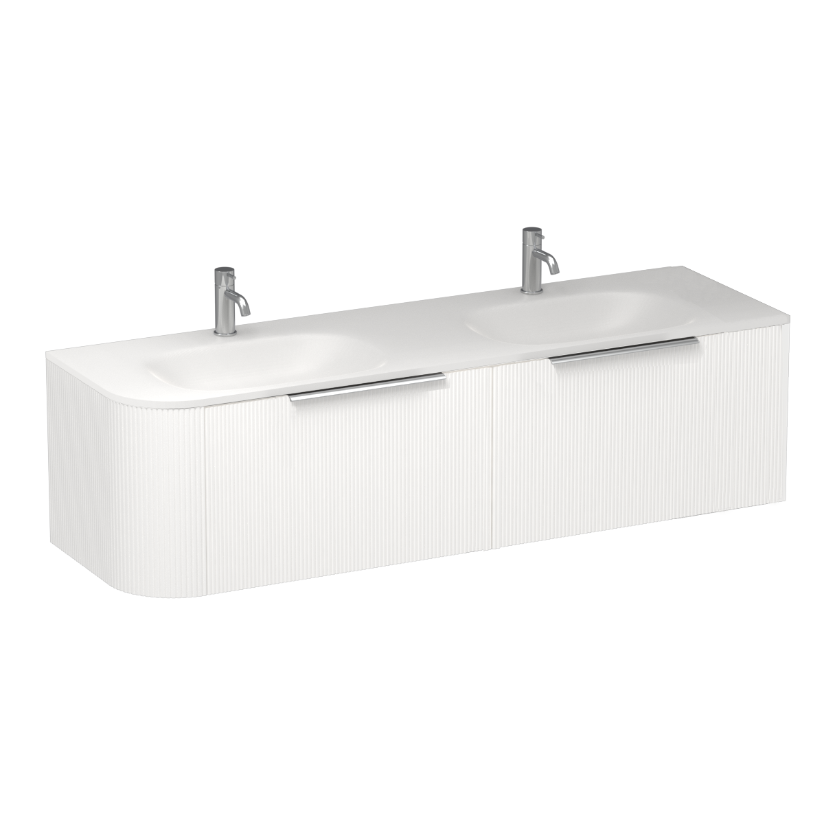 Ava Curve Spio 1500 Right Corner 2 Drawer Vanity Double Basin Fjord