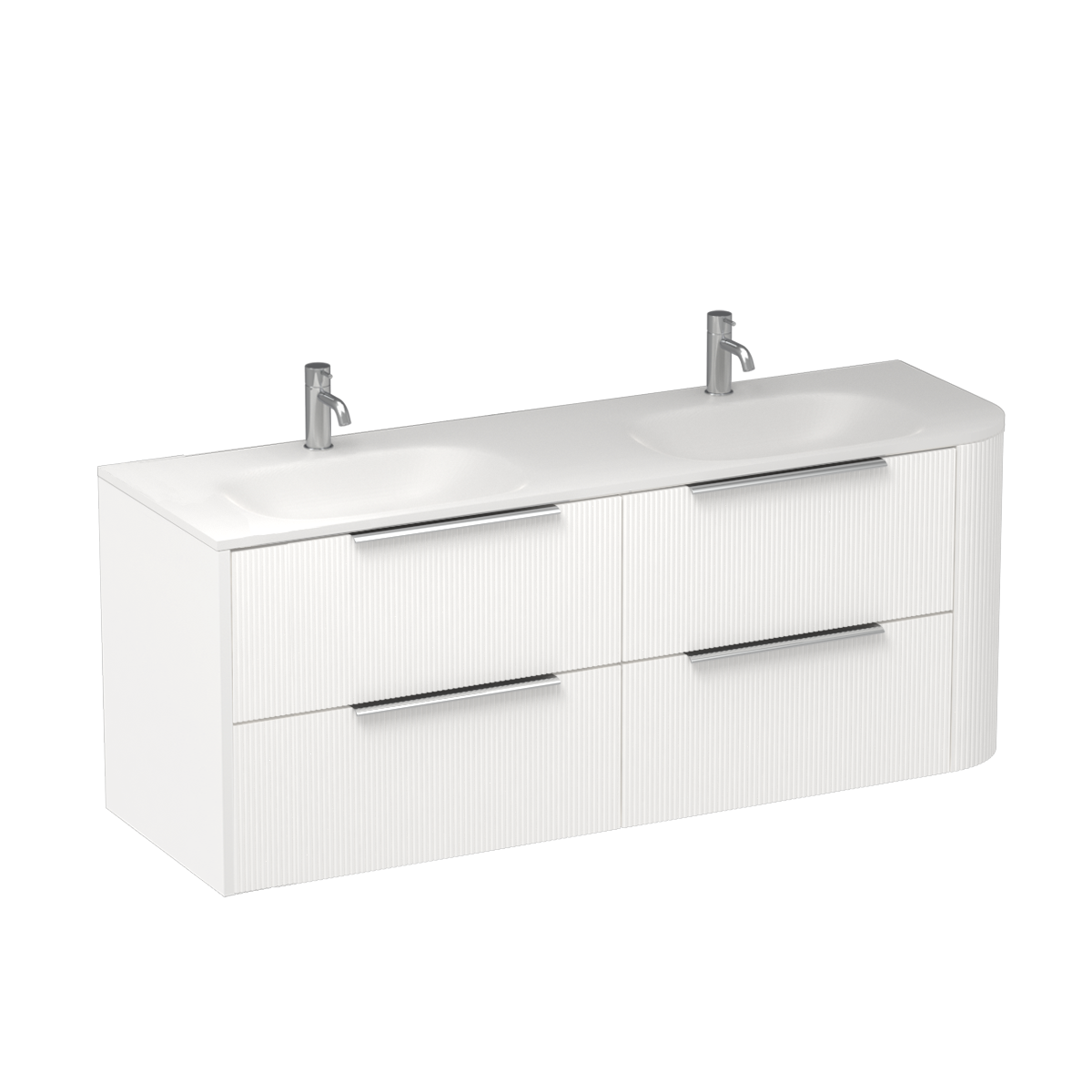 Ava Curve Spio 1500 Left Corner 4 Drawer Vanity Double Basin Lana Grey