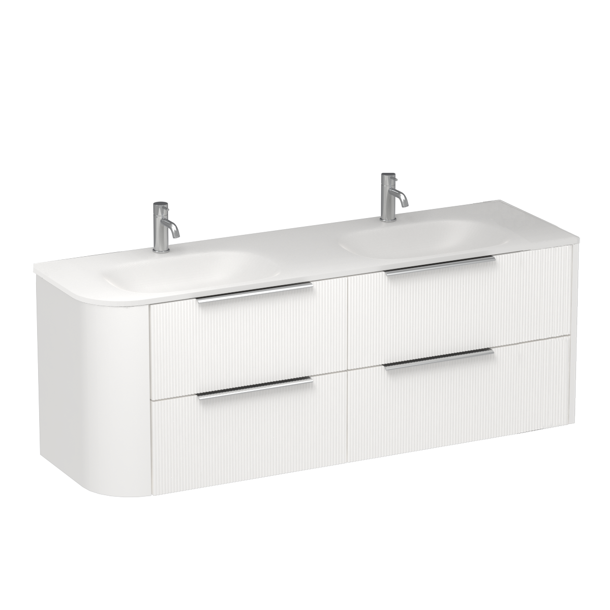 Ava Curve Spio 1500 Right Corner 4 Drawer Vanity Double Basin Lana Grey