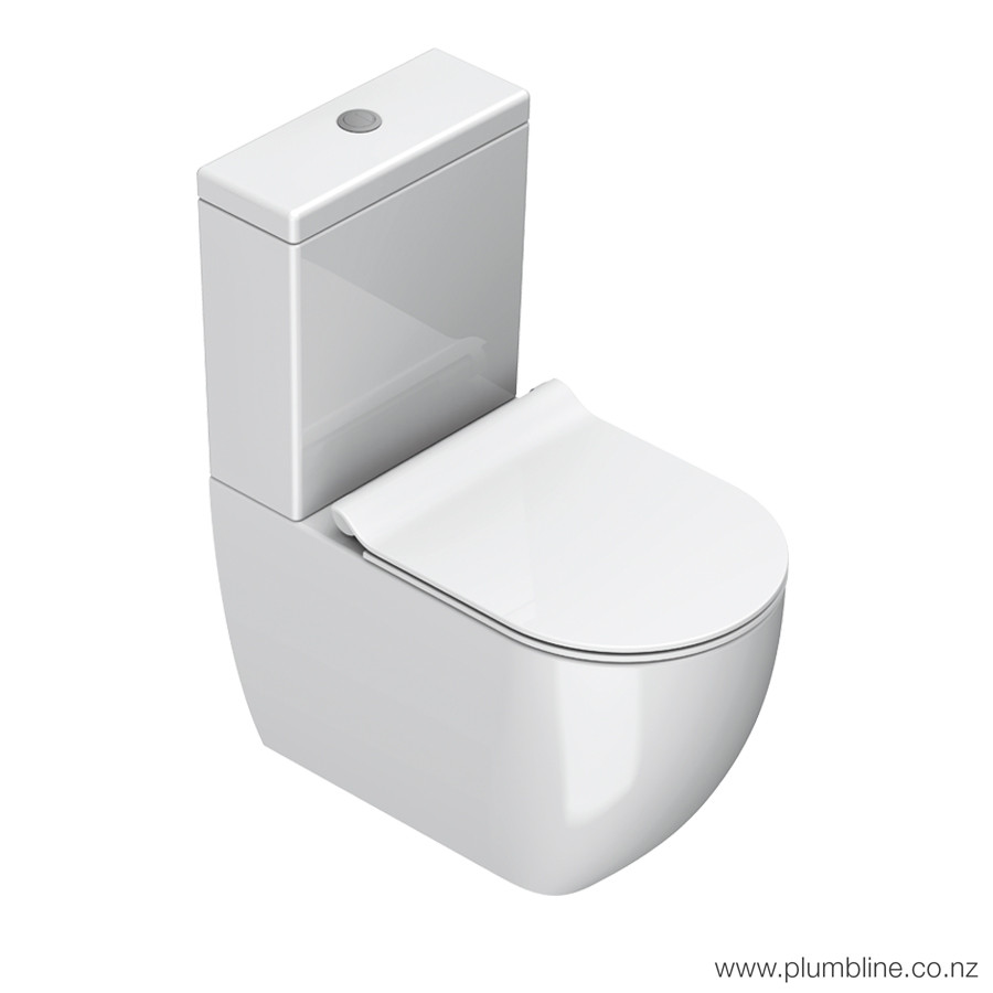 Sfera Rimless Back To Wall Toilet Suite White Slim Seat / White Button