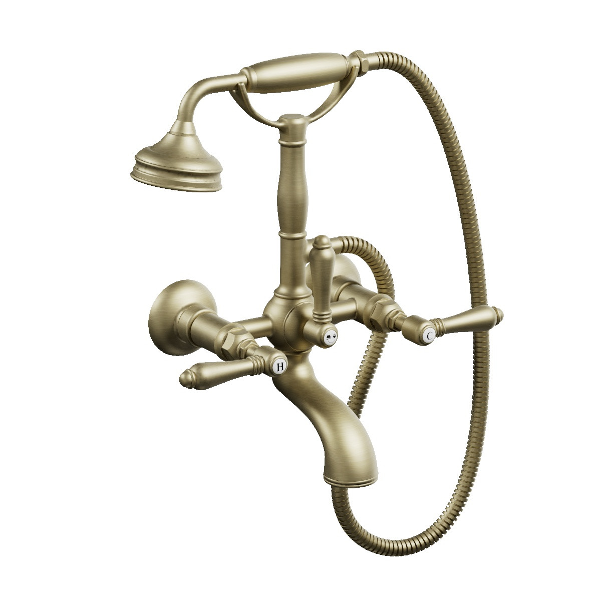 Regal Wall Mount Bath/Shower Mixer Polished Brass Organic / Metal Lever