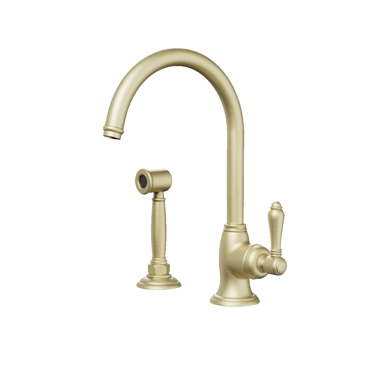 Regal Classic 1 Hole Kitchen Mixer With Rinse Spray Polished Brass Organic / Metal Lever