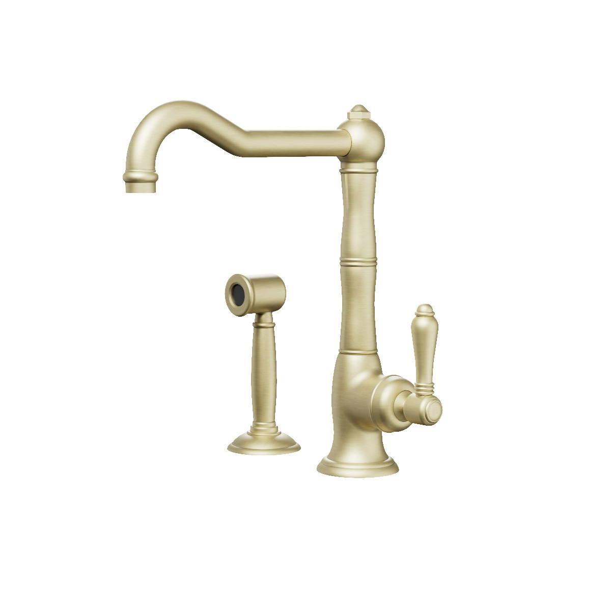 Regal 1 Hole Kitchen Mixer With Rinse Spray Polished Brass Organic / Metal Lever