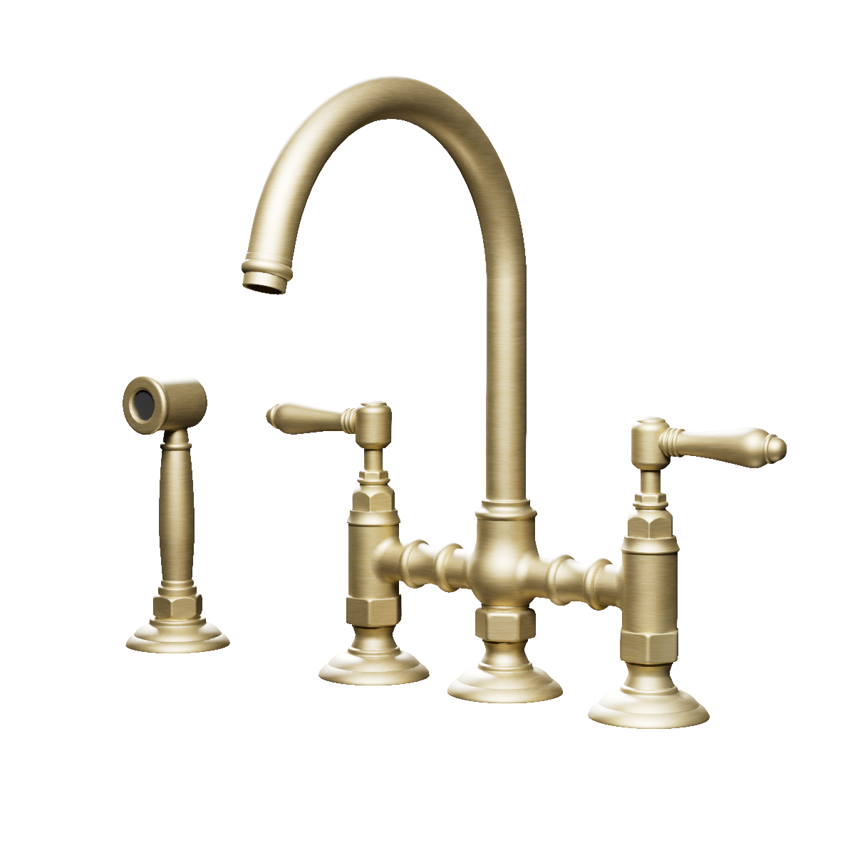 Regal Classic Bridge Kitchen Mixer With Rinse Spray Polished Brass Organic / Antique Handle