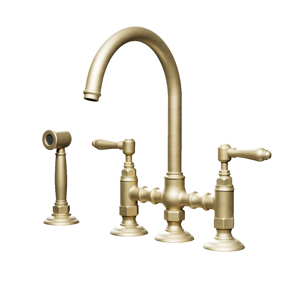 Regal Classic Bridge Kitchen Mixer With Rinse Spray Polished Brass Organic / Metal Lever