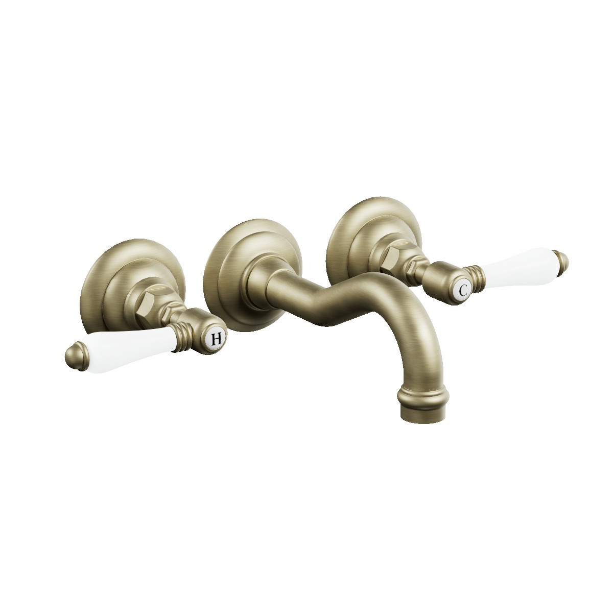 Regal 3 Hole Wall Mount Basin Mixer Polished Brass Organic / White Porcelain Lever