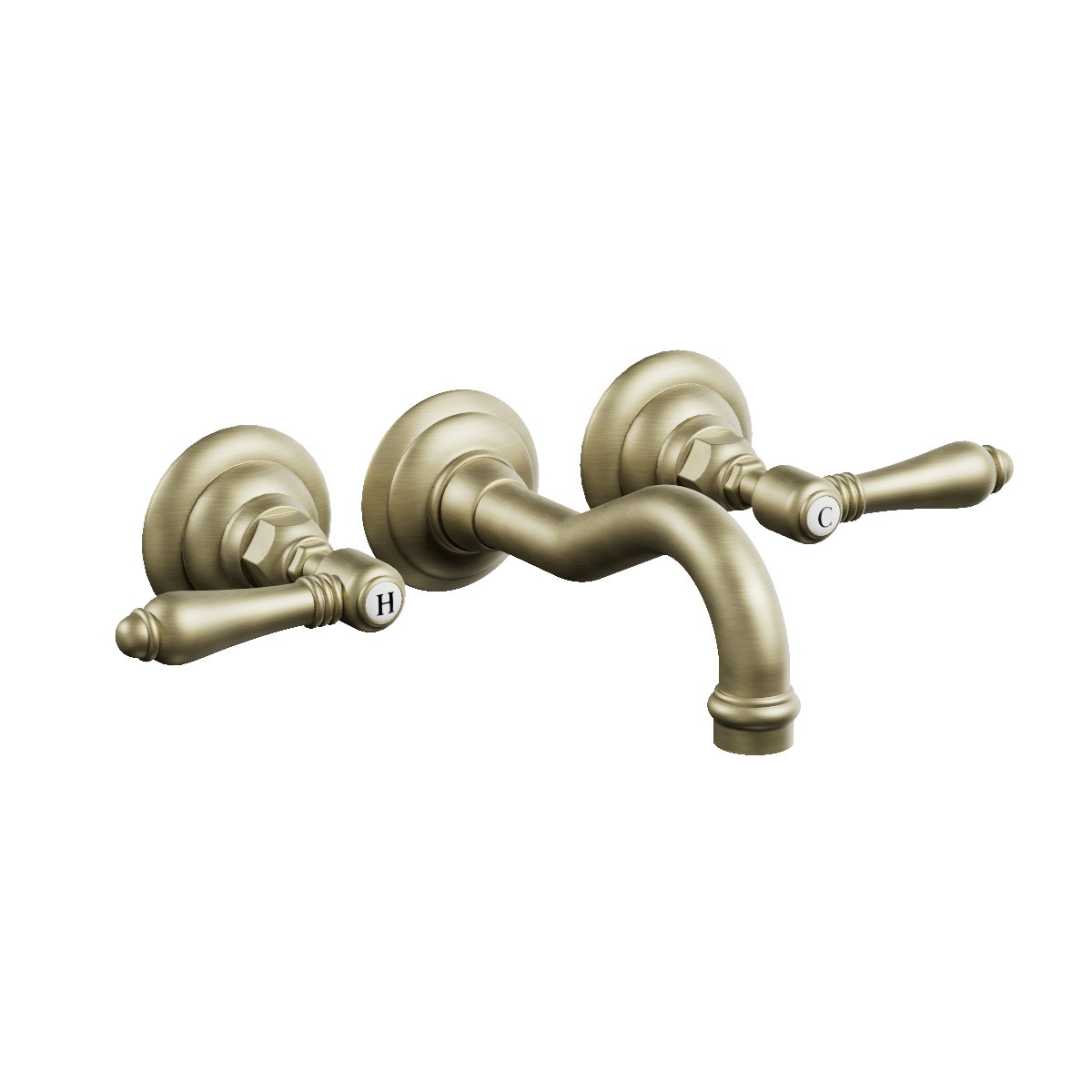 Regal 3 Hole Wall Mount Basin Mixer Polished Brass Organic / Metal Lever