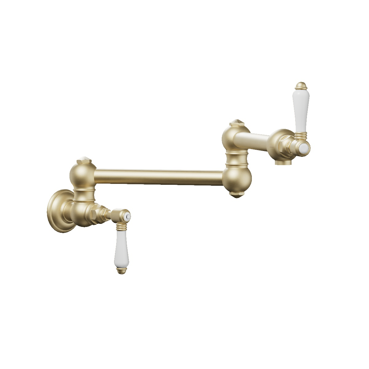 Regal Wall Mount Pot Filler Brushed Brass Organic / Black Porcelain Lever