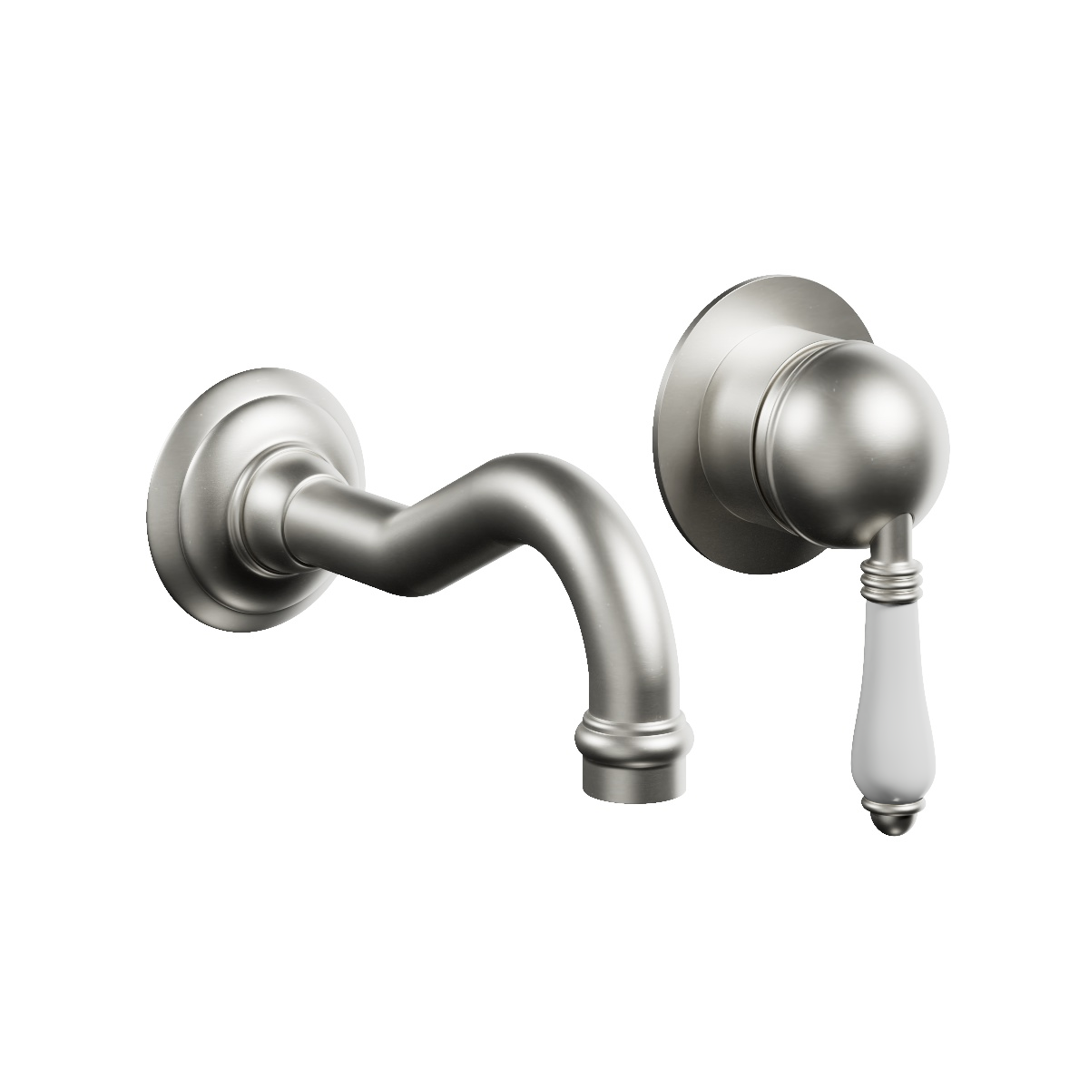 Regal Wall Mount Mixer Brushed Nickel / Black Porcelain Lever