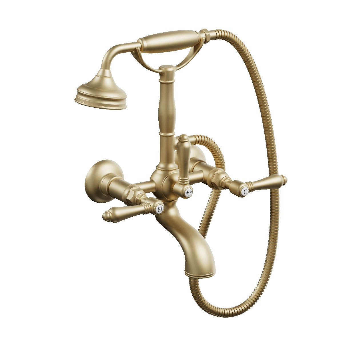 Regal Wall Mount Bath/Shower Mixer Brushed Brass Organic / Black Porcelain Lever