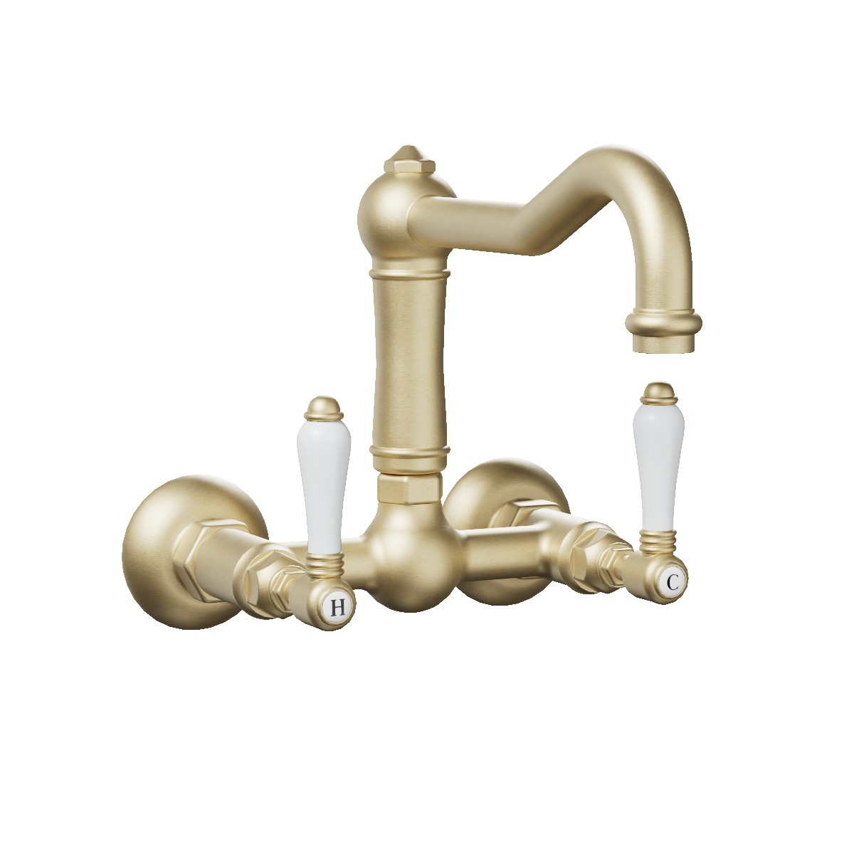 Regal Wall Mount Swivel Mixer Brushed Brass Organic / Antique Handle