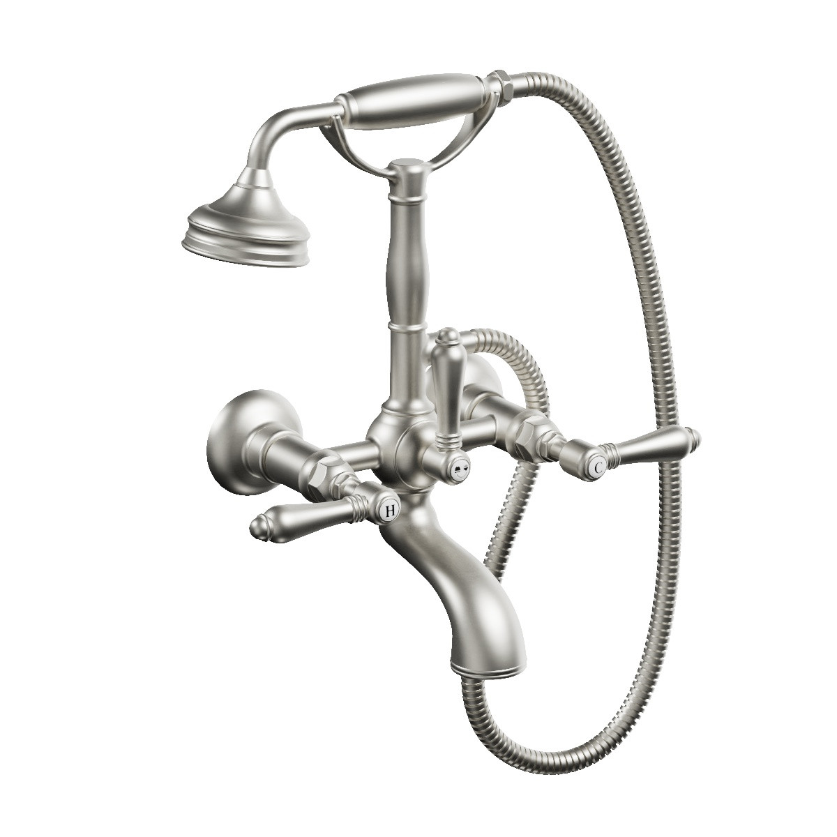 Regal Wall Mount Bath/Shower Mixer Brushed Nickel / Black Porcelain Lever