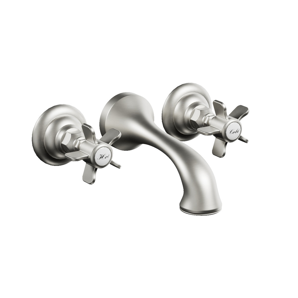 Regal Wall Mount Bath Mixer Brushed Nickel / Black Porcelain Lever