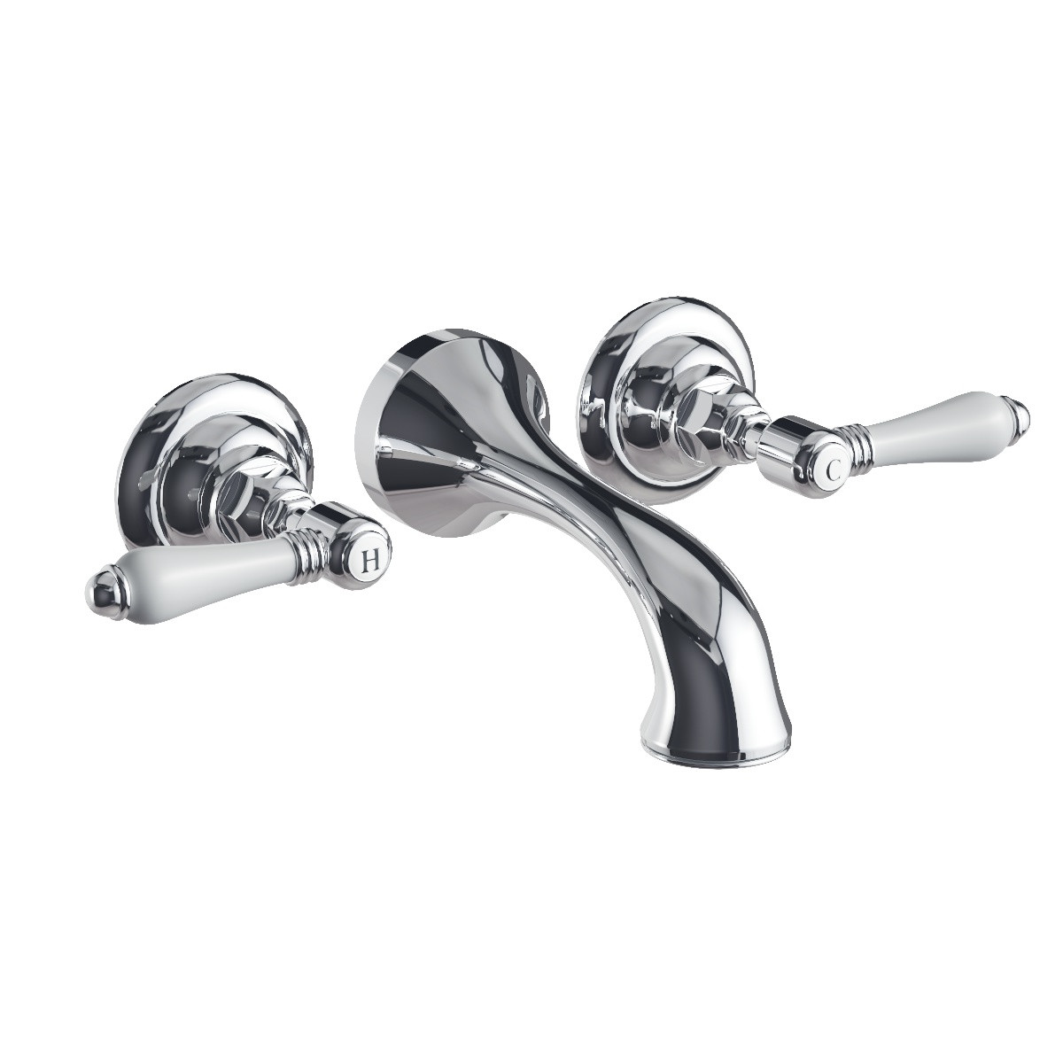 Regal Wall Mount Bath Mixer Chrome / Black Porcelain Lever