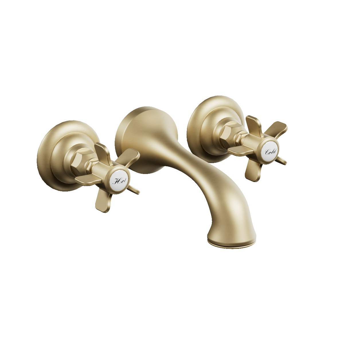 Regal Wall Mount Bath Mixer Brushed Brass Organic / Black Porcelain Lever