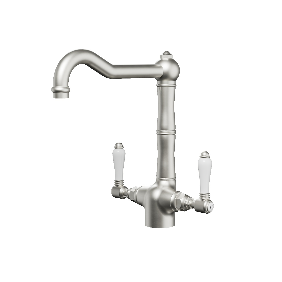 Regal Iris Kitchen Mixer Brushed Nickel / Black Porcelain Lever