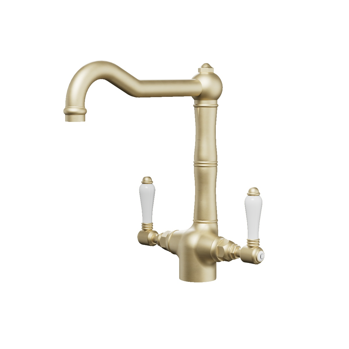 Regal Iris Kitchen Mixer Brushed Brass Organic / Black Porcelain Lever