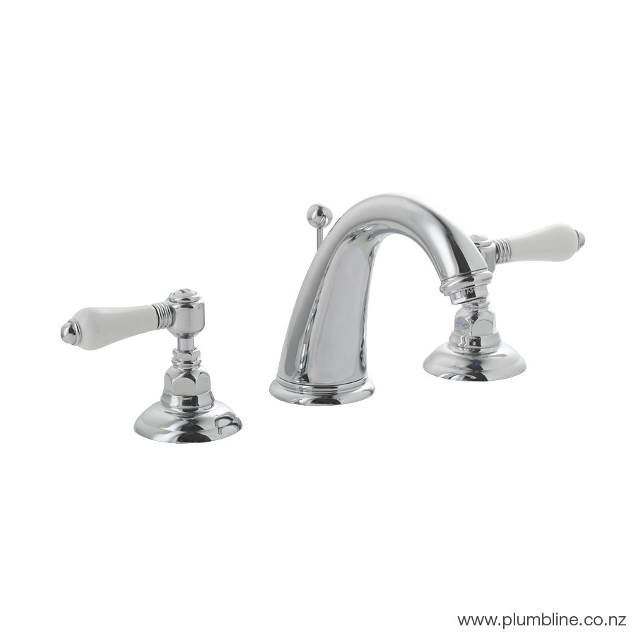 Regal Classic 3 Hole Basin Mixer Chrome / Black Porcelain Lever