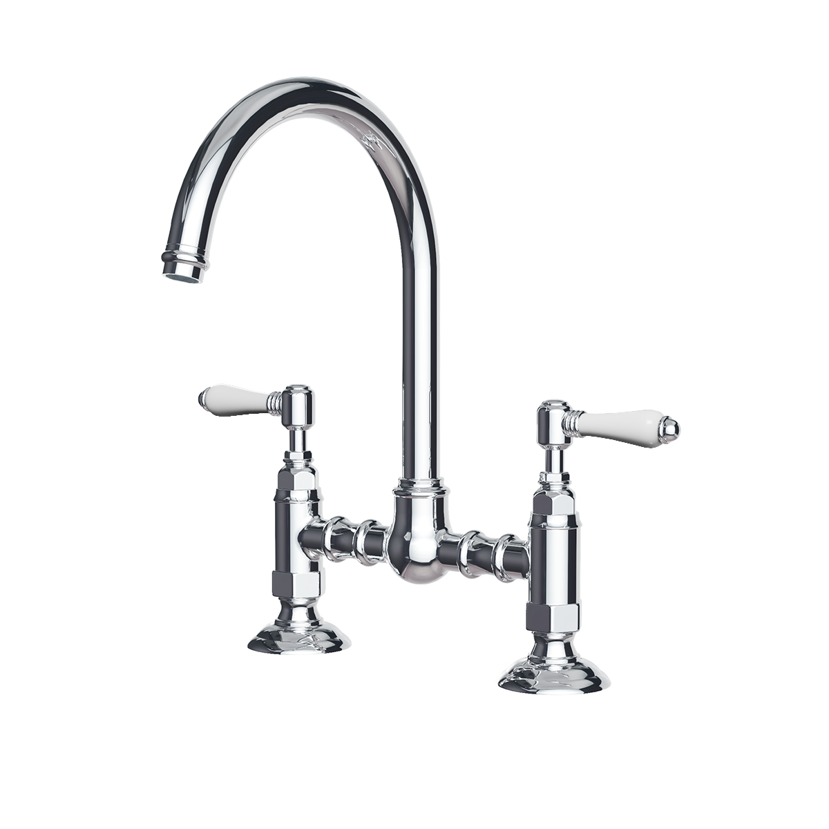 Regal Classic Bridge Kitchen Mixer Chrome / Black Porcelain Lever