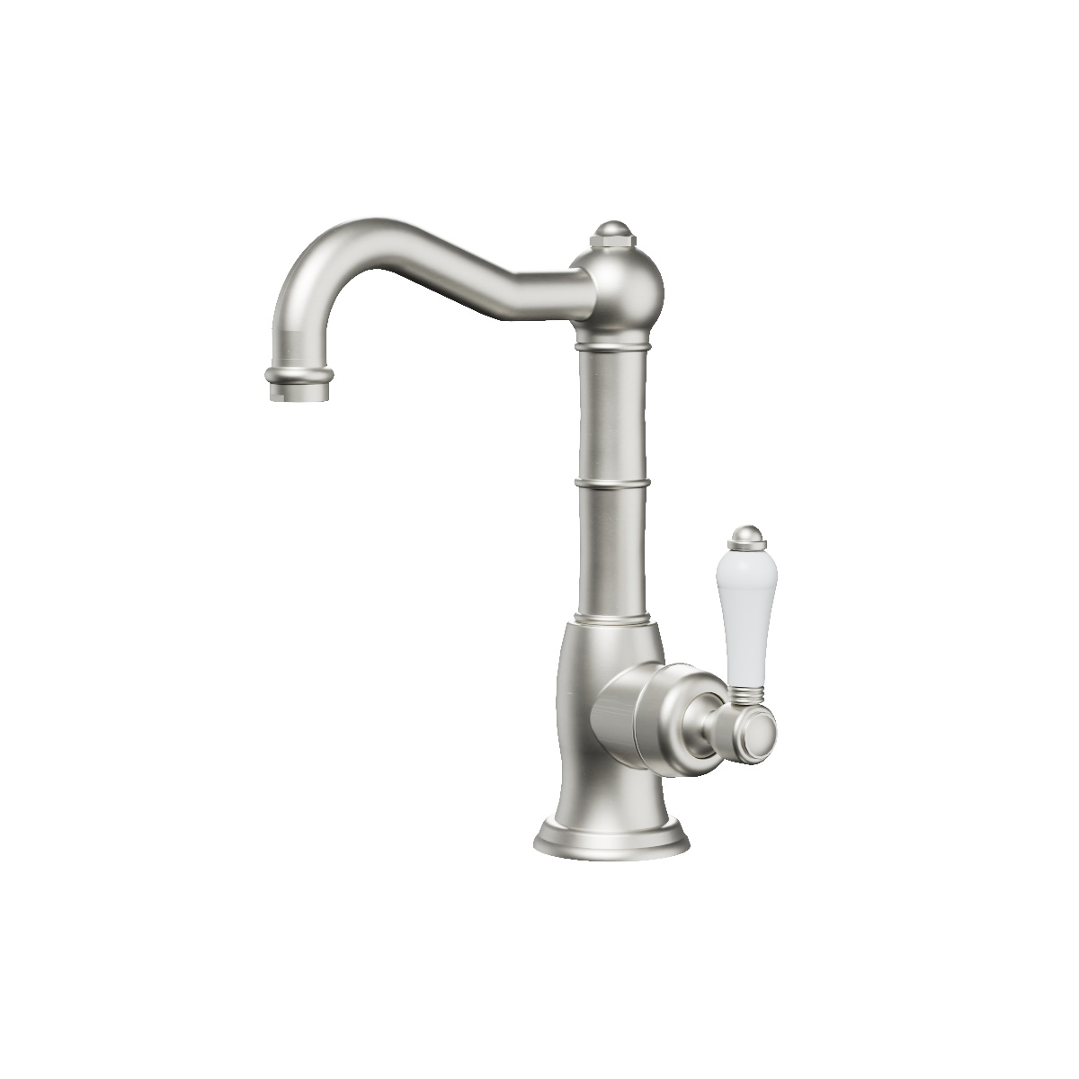 Regal Swivel Basin Mixer / Bar Tap Brushed Nickel / Black Porcelain Lever