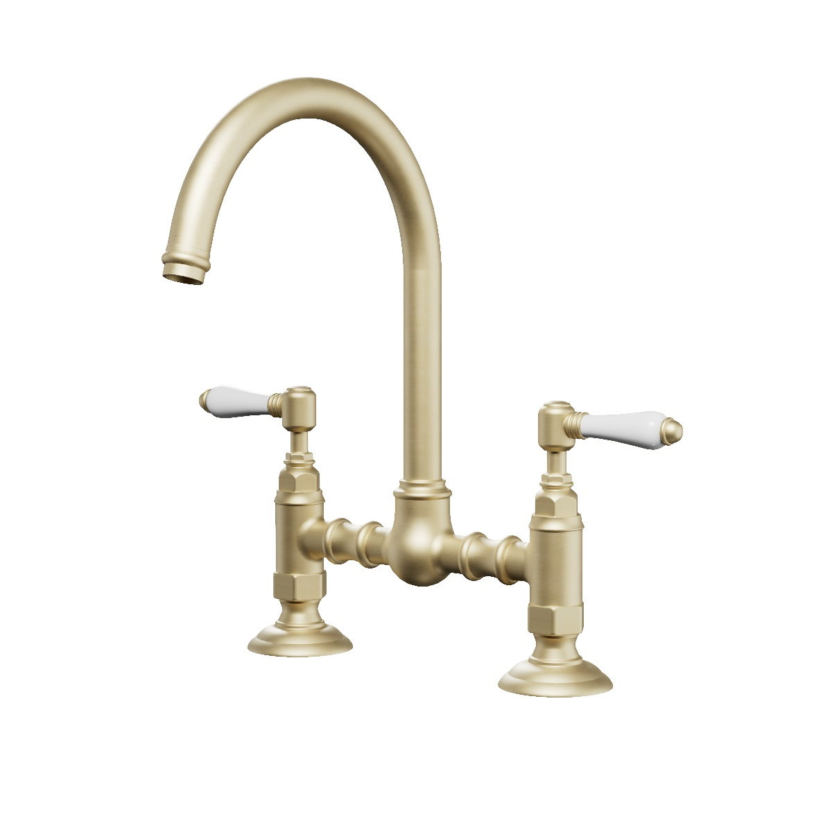 Regal Classic Bridge Kitchen Mixer Brushed Brass Organic / Black Porcelain Lever