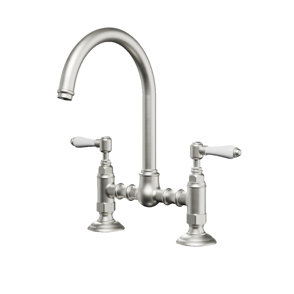 Regal Classic Bridge Kitchen Mixer Brushed Nickel / Black Porcelain Lever