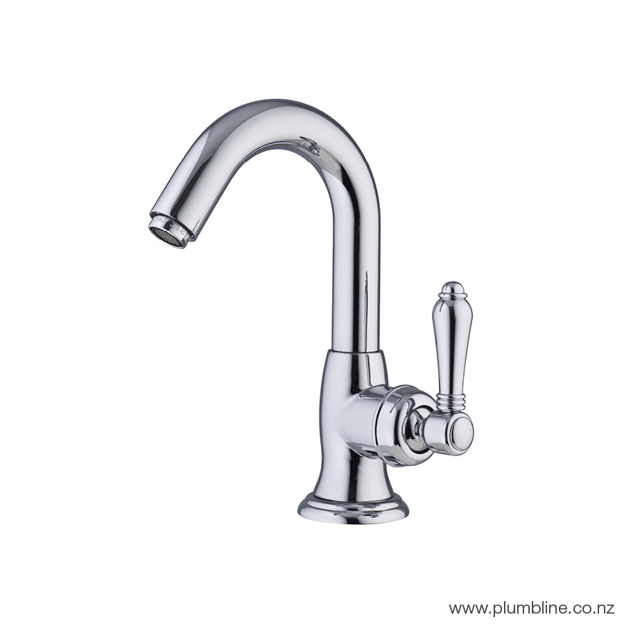 Regal Classic Swivel Basin Mixer / Bar Tap Chrome / Black Porcelain Lever