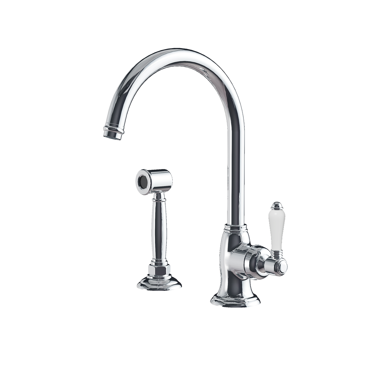 Regal Classic 1 Hole Kitchen Mixer With Rinse Spray Chrome / Black Porcelain Lever