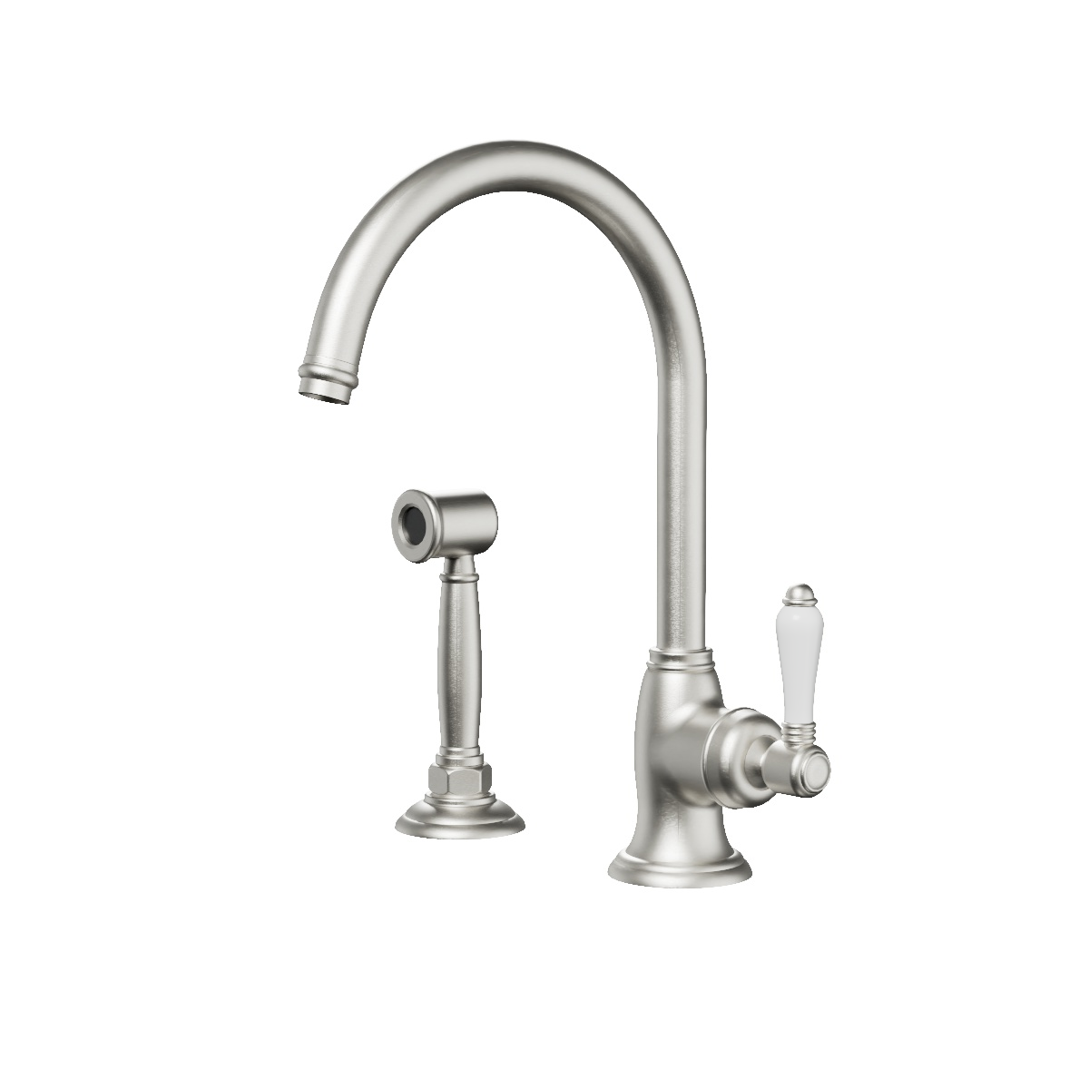 Regal Classic 1 Hole Kitchen Mixer With Rinse Spray Brushed Nickel / Black Porcelain Lever